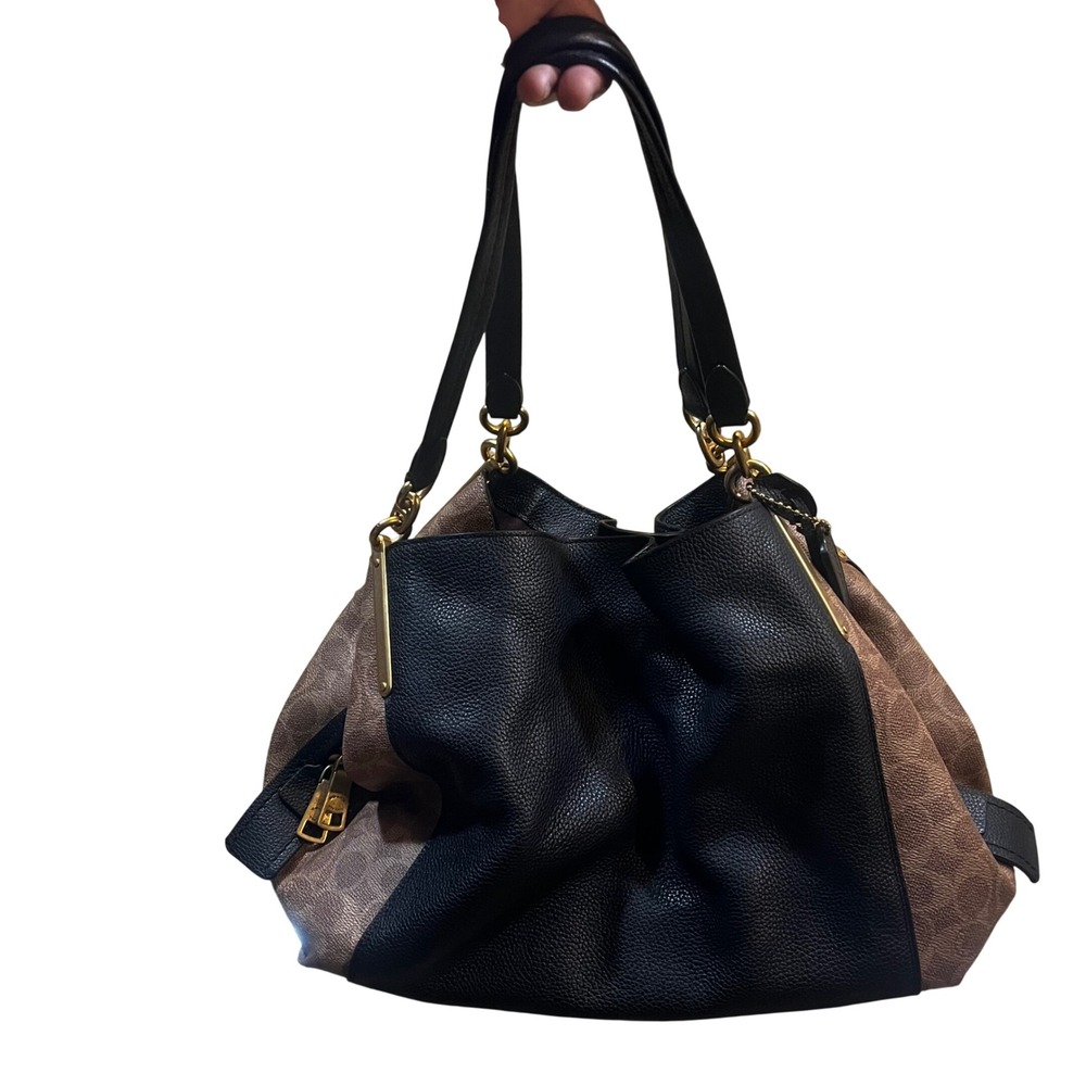 RARE Coach Coach Dalton 31 Edie Signature Canvas Leather Brass/ Shoulder Bag